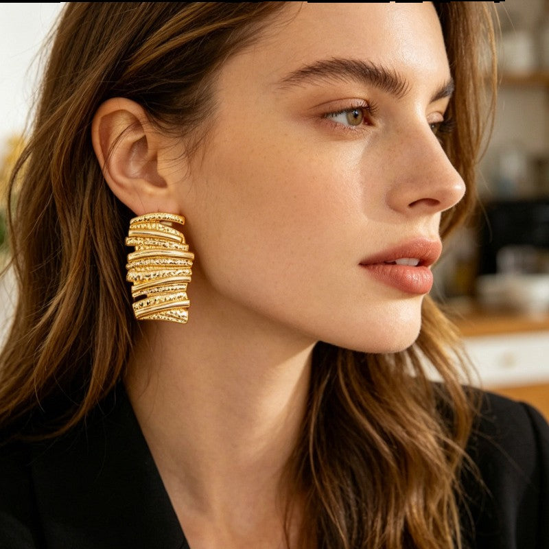 Layered Pleated Statement Earrings