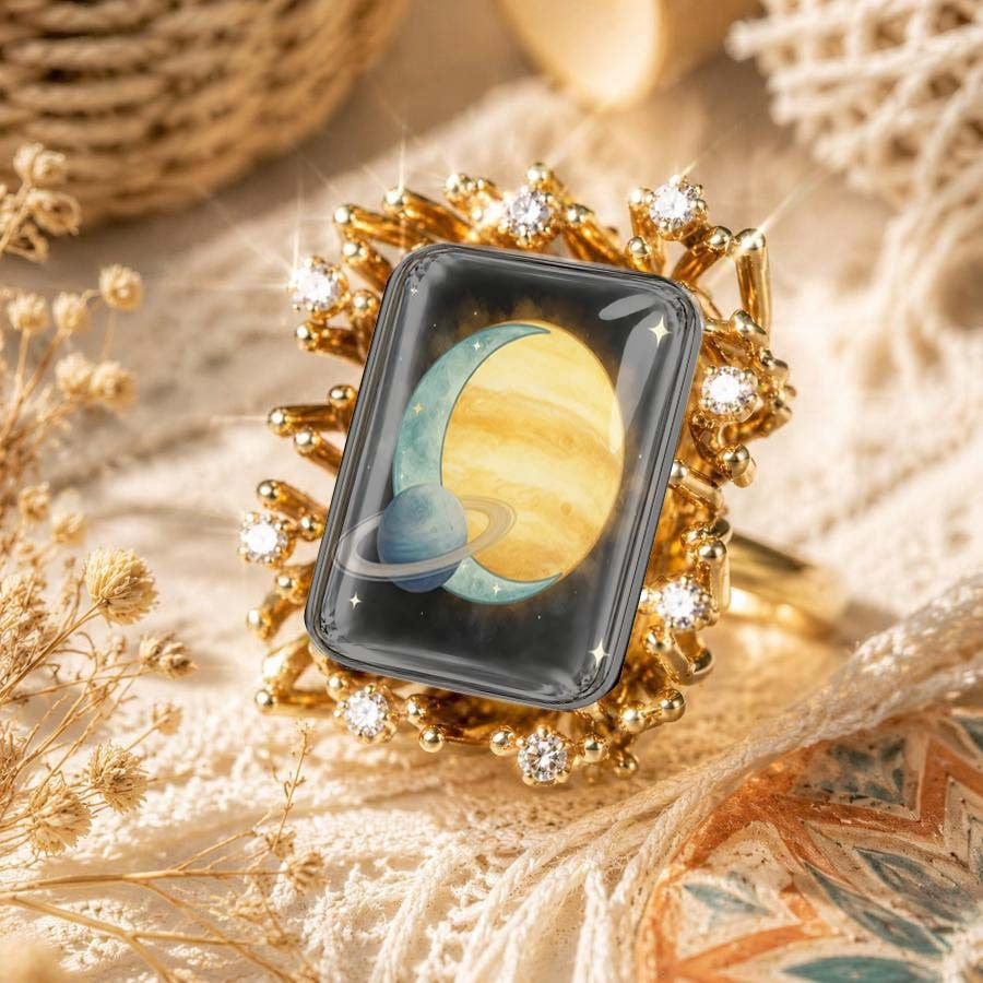 Planet & Moon Square Ring