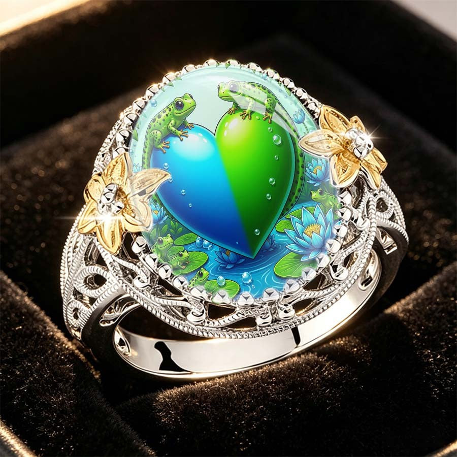 Frog & Lotus Heart Ring
