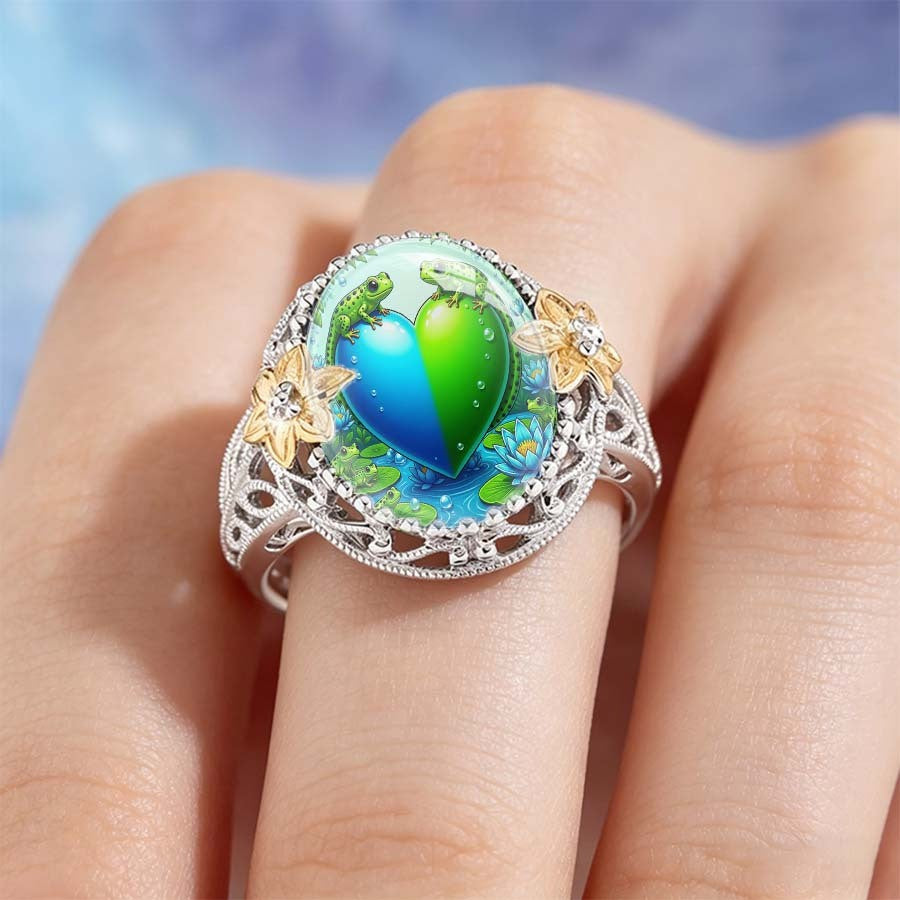 Frog & Lotus Heart Ring
