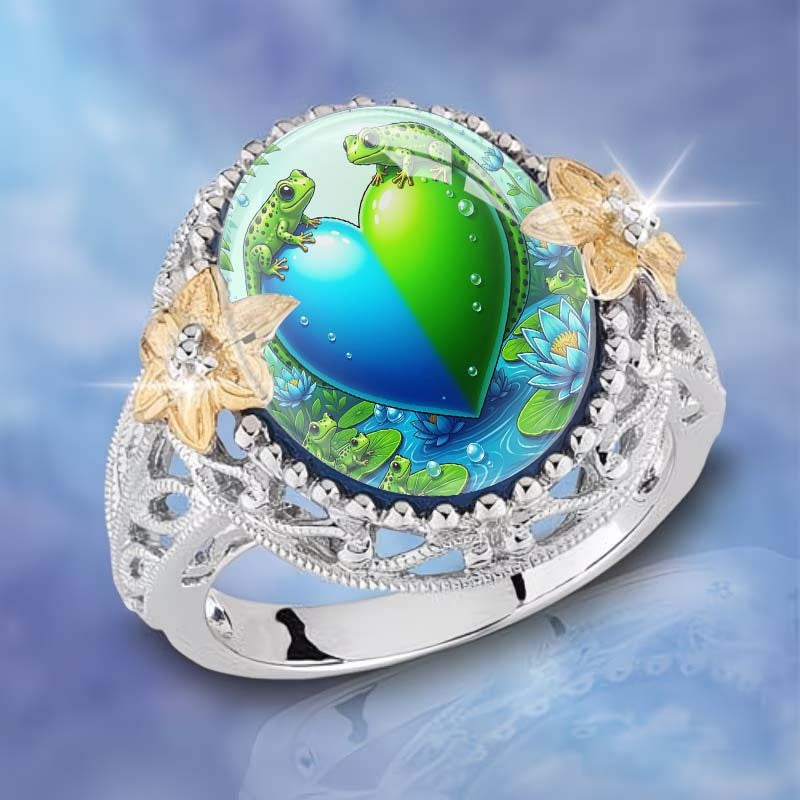 Frog & Lotus Heart Ring