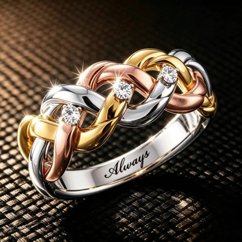 Tri-Color Woven Crystal Ring