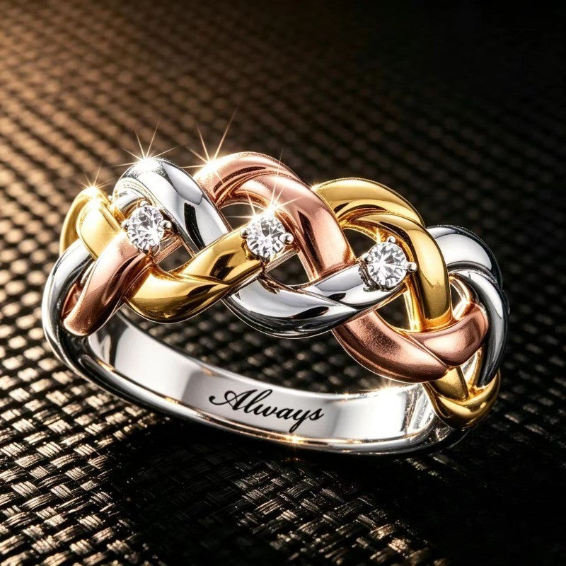 Tri-Color Woven Crystal Ring