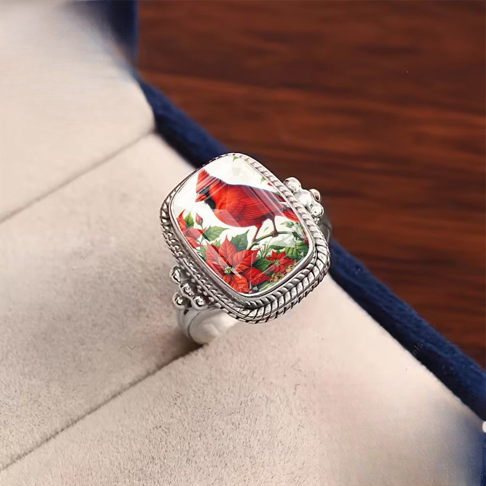 Red Bird Poinsettia Square Ring