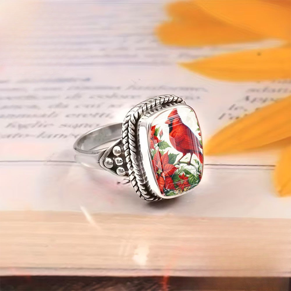 Red Bird Poinsettia Square Ring