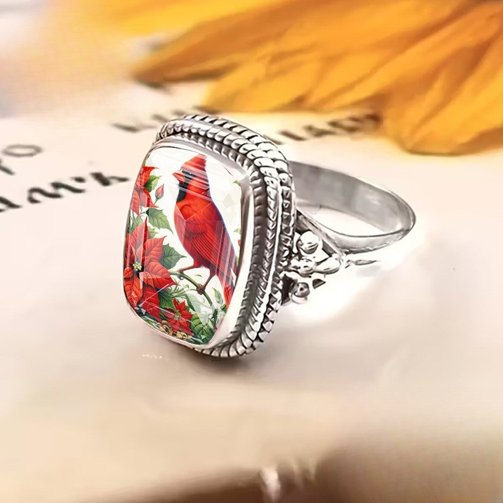 Red Bird Poinsettia Square Ring