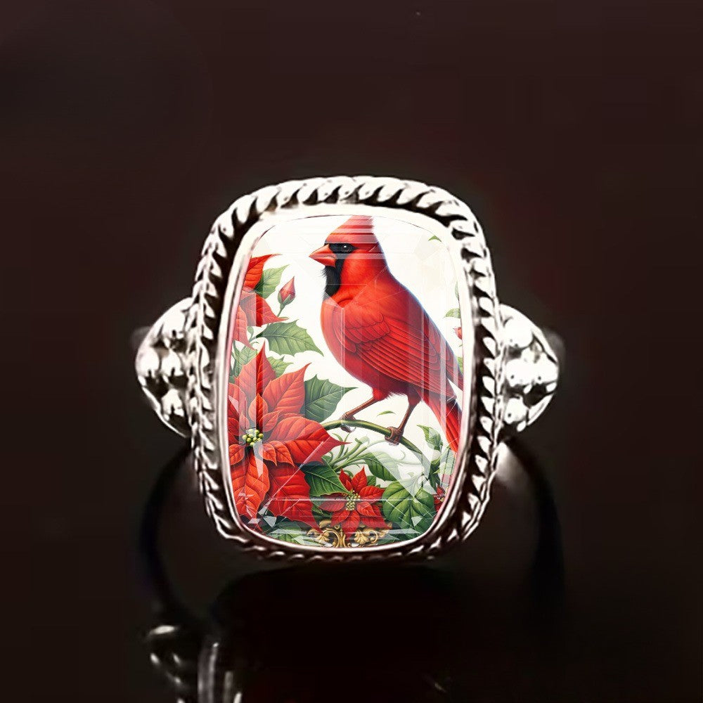 Red Bird Poinsettia Square Ring