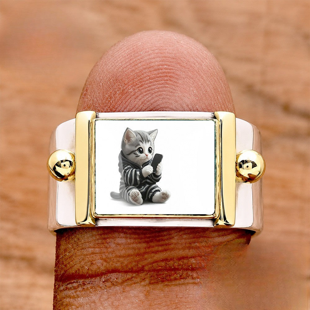 Phone Cat Square Ring