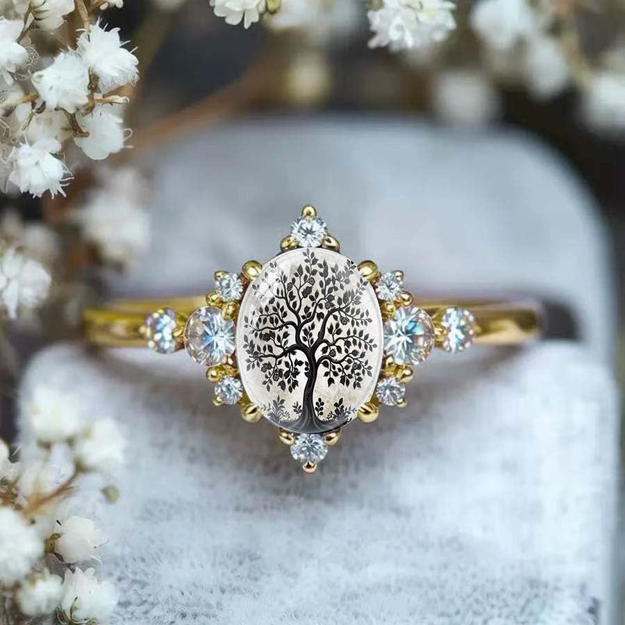 Tree of Life Crystal Halo Ring
