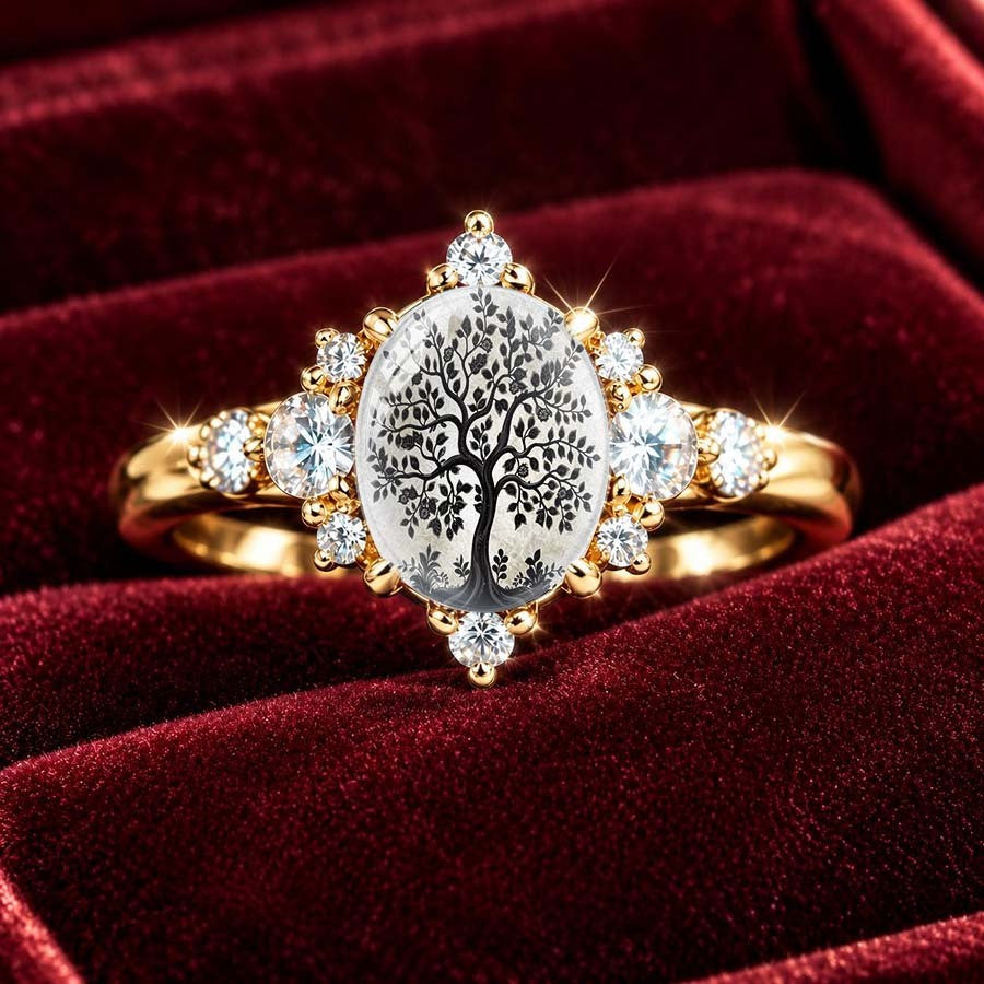 Tree of Life Crystal Halo Ring