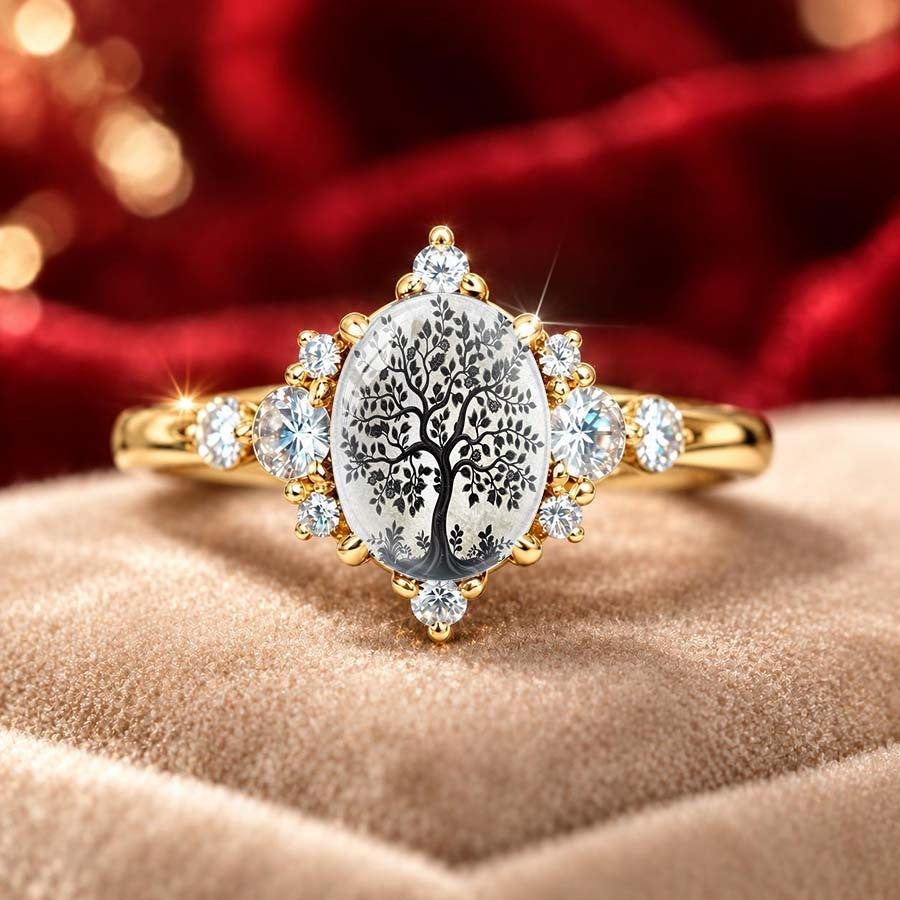Tree of Life Crystal Halo Ring