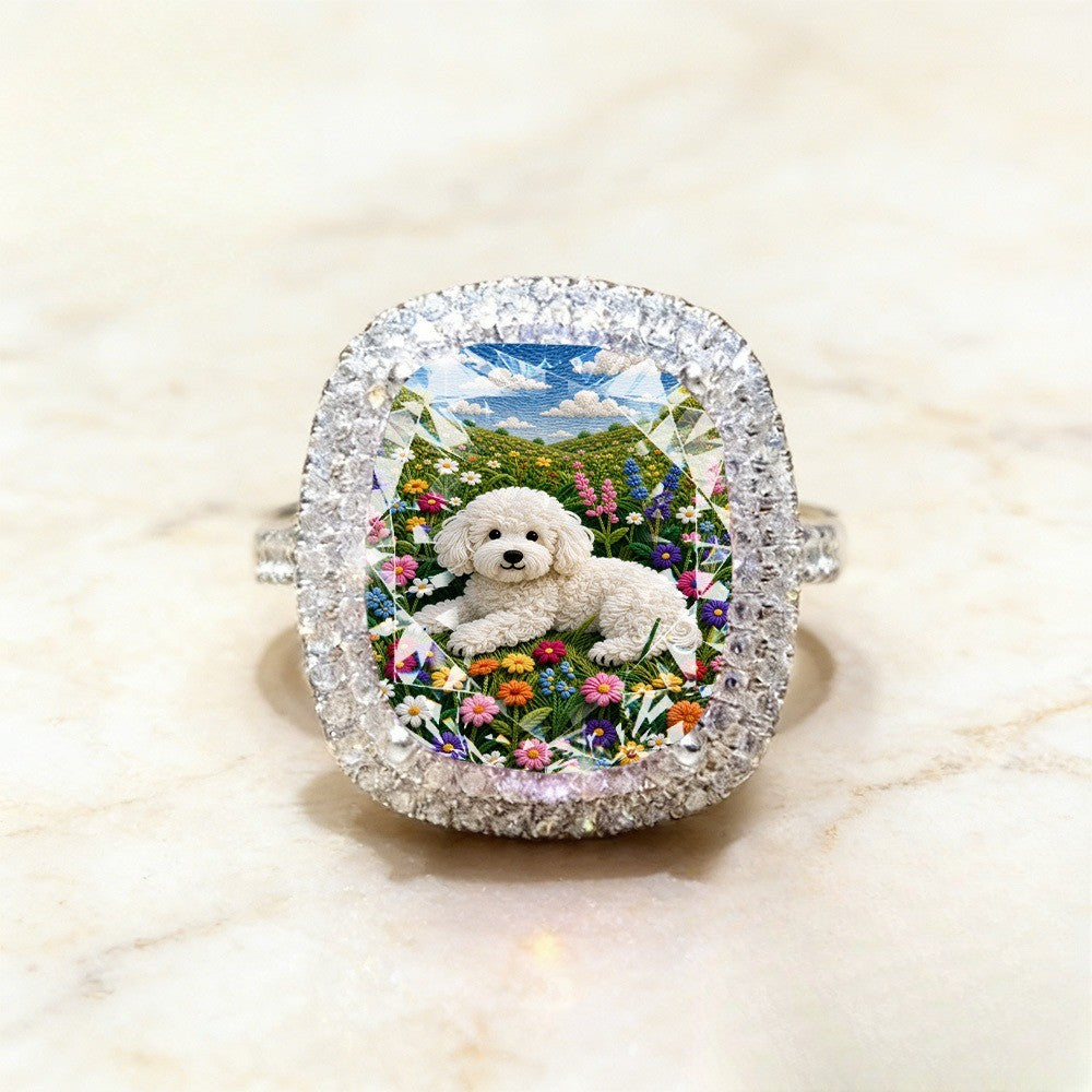 Floral Puppy Square Ring