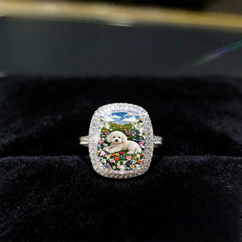 Floral Puppy Square Ring