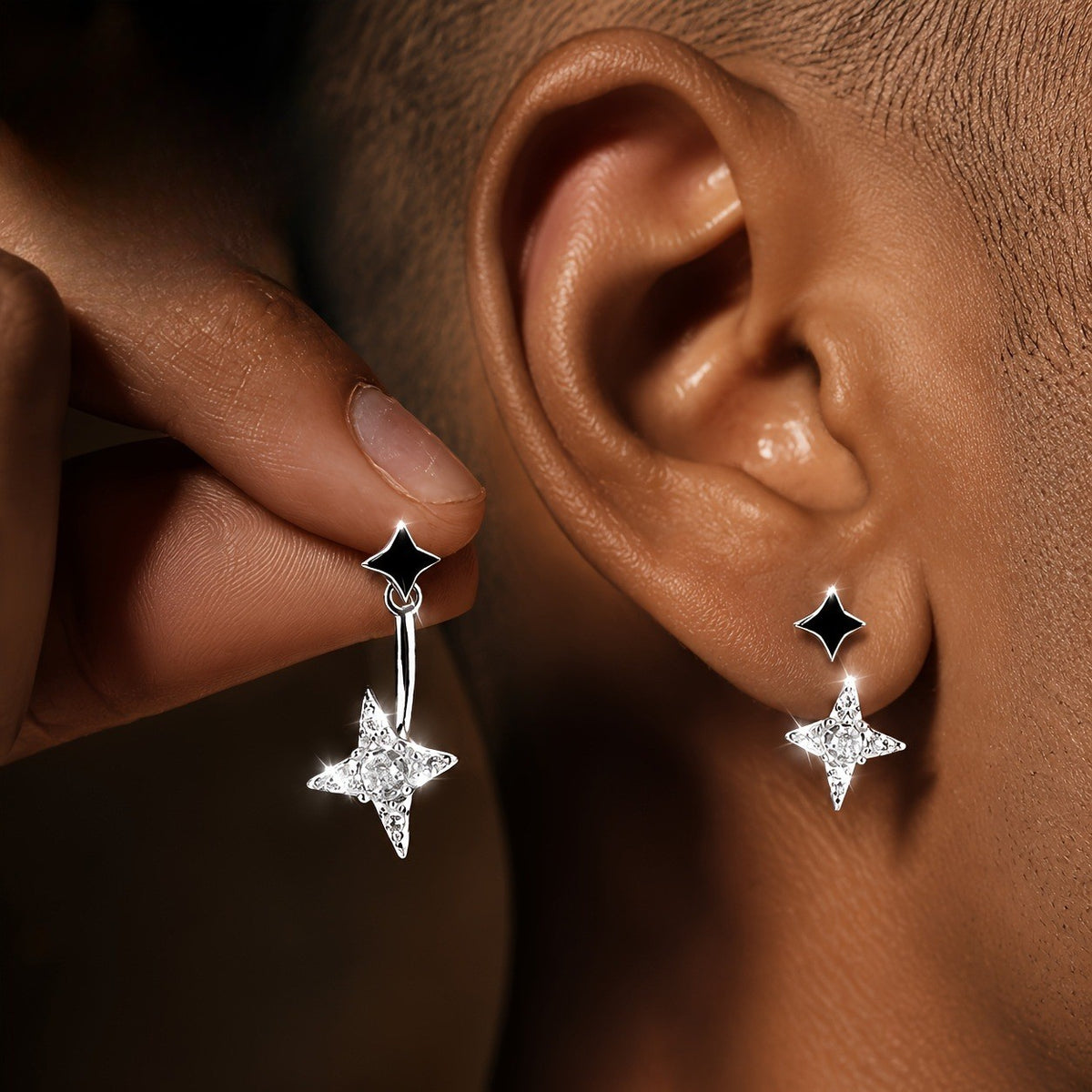 Black Star Crystal Drop Earrings