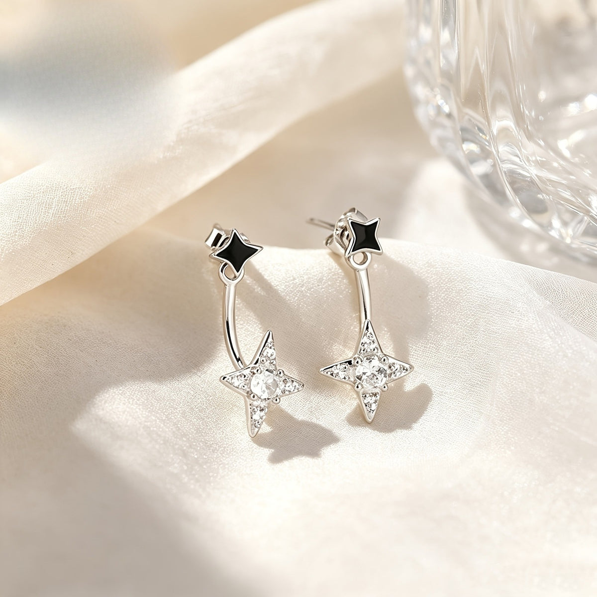 Black Star Crystal Drop Earrings