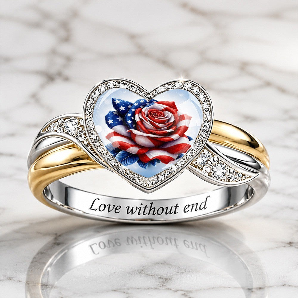 American Flag Rose Heart Ring