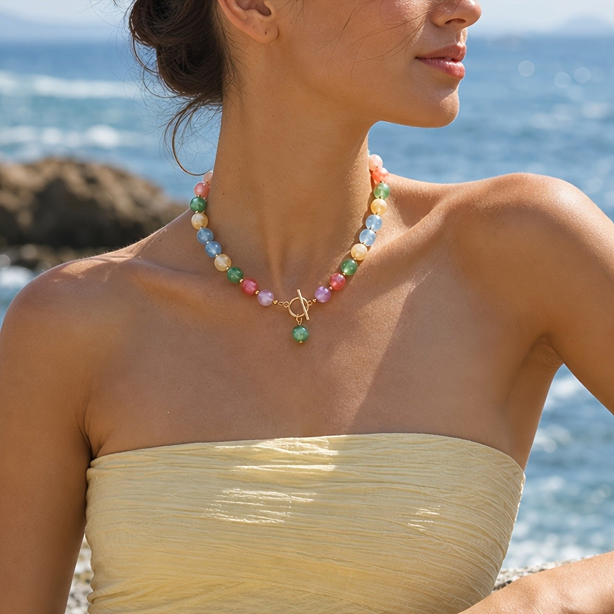 Multicolor Cat Eye Bead Necklace