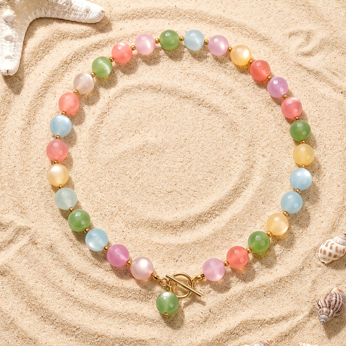 Multicolor Cat Eye Bead Necklace