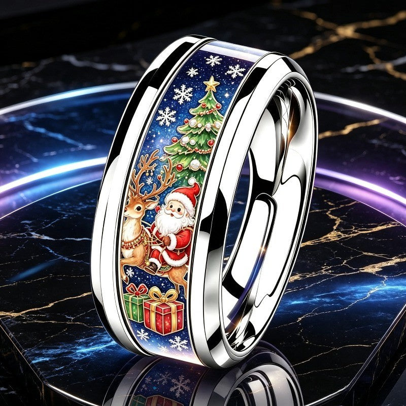 Holiday Scene Stainless Steel Ring