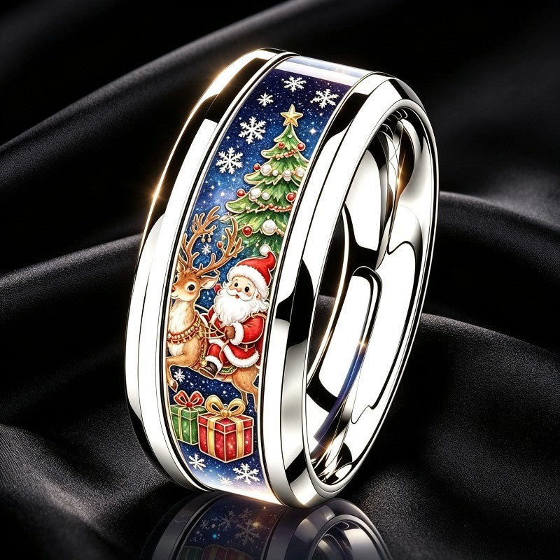 Holiday Scene Stainless Steel Ring