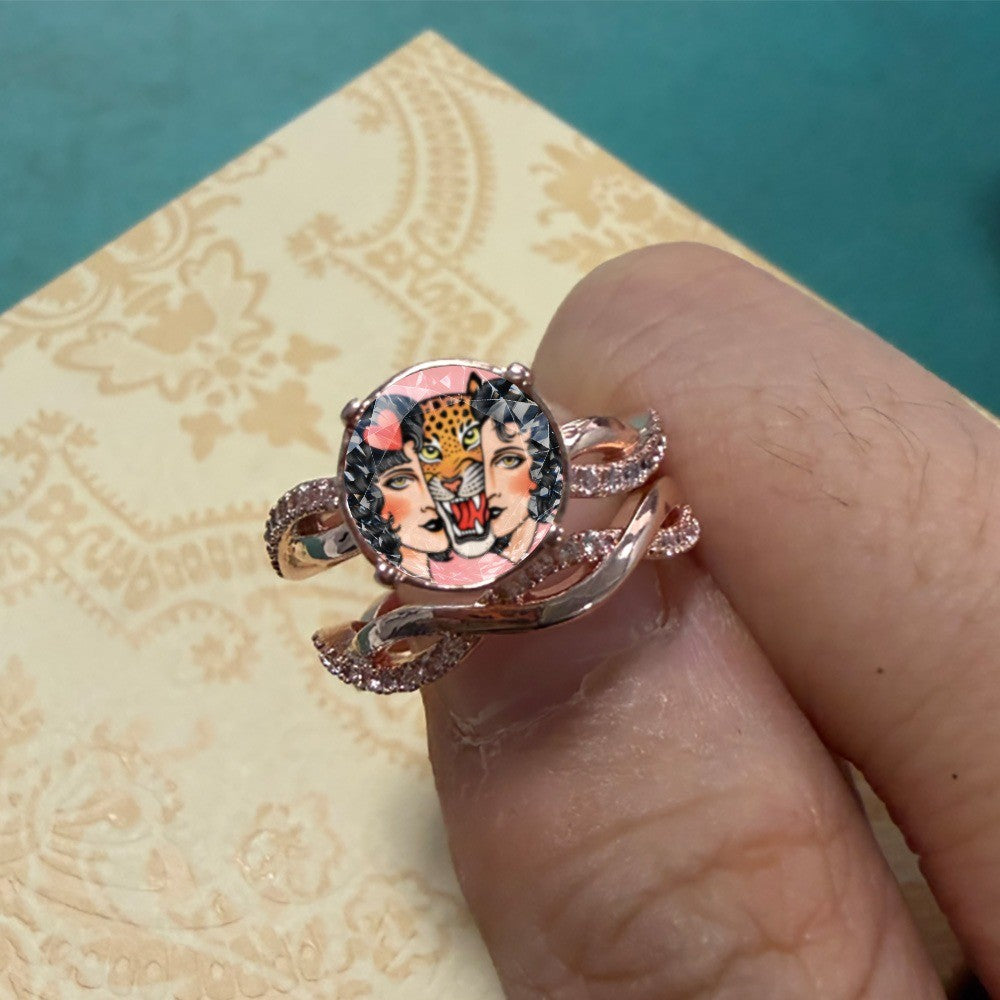 Leopard Portrait Split Band Ring