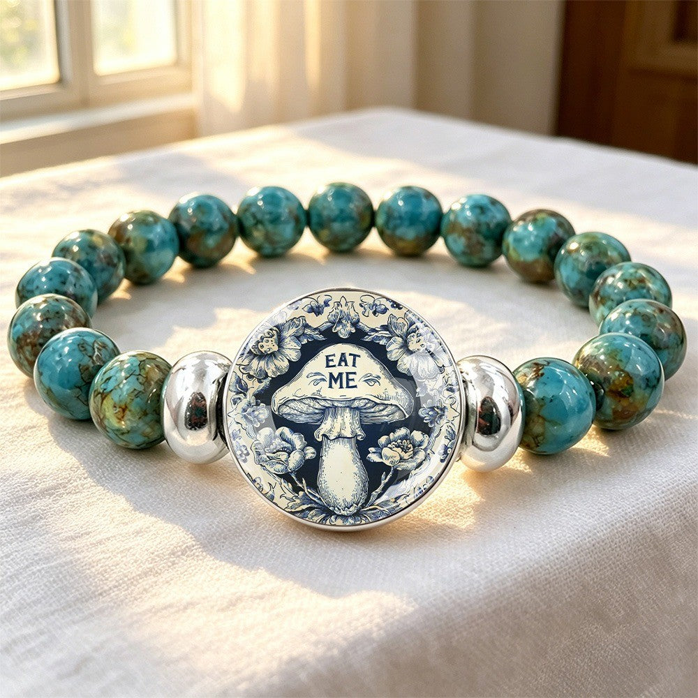 Blue Bead & Mushroom Disc Bracelet