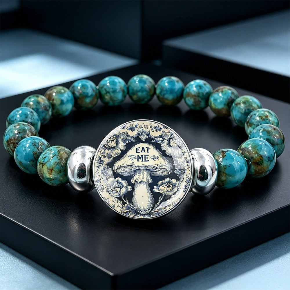 Blue Bead & Mushroom Disc Bracelet