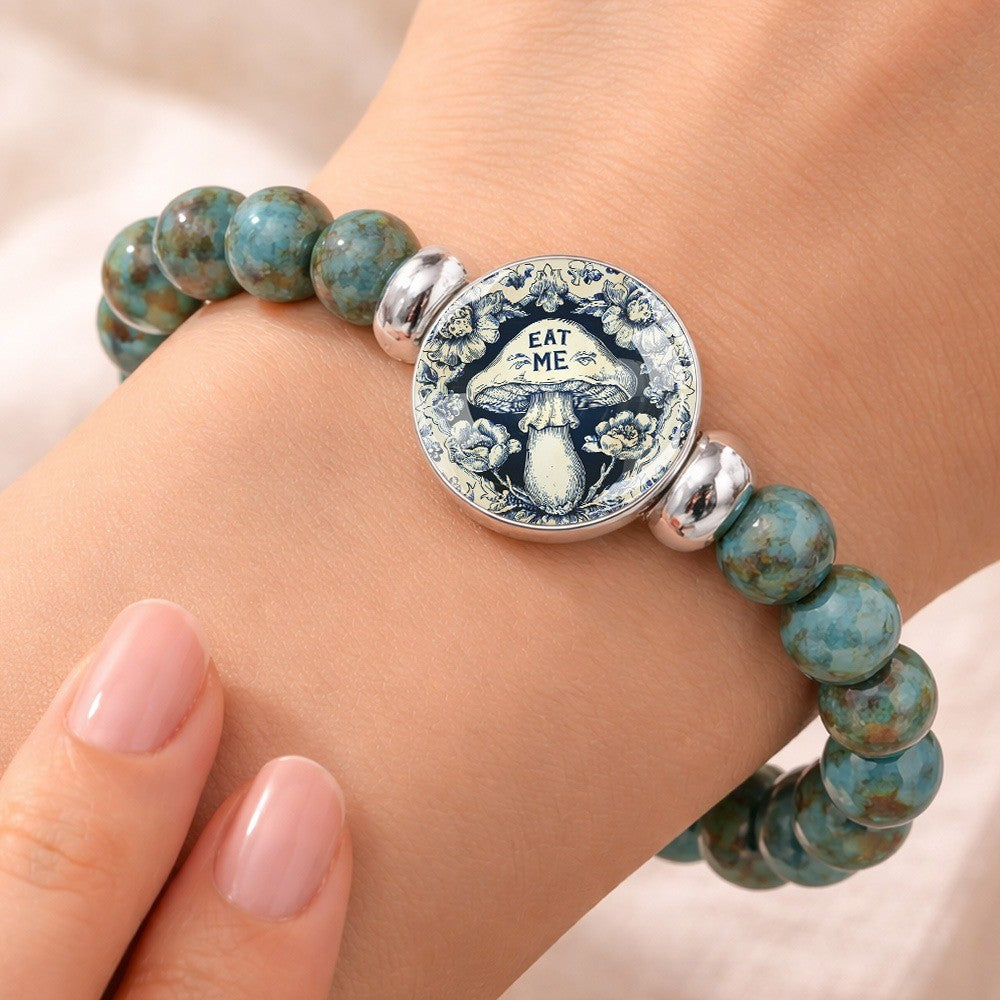 Blue Bead & Mushroom Disc Bracelet