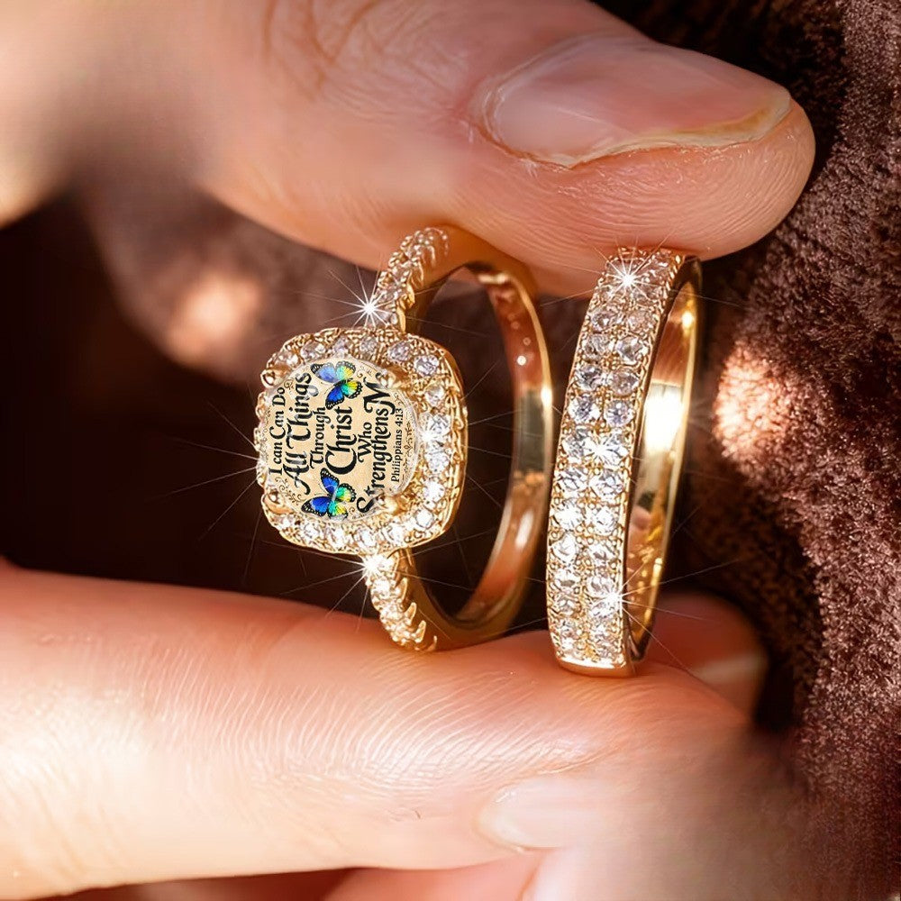 Scripture Butterfly Square Ring Set