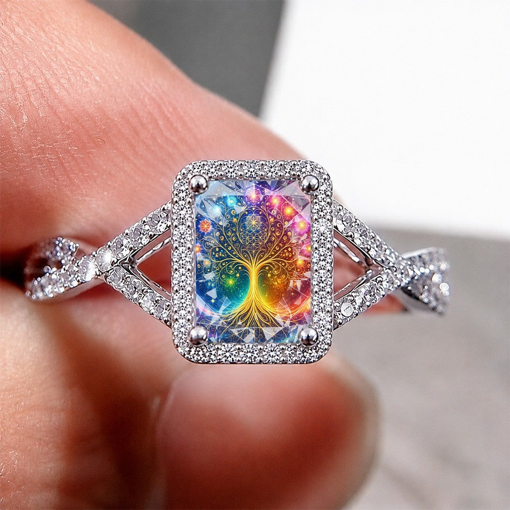 Rainbow Tree of Life Square Ring