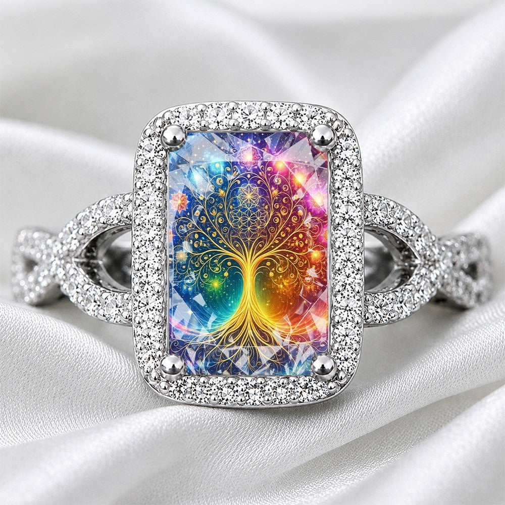 Rainbow Tree of Life Square Ring