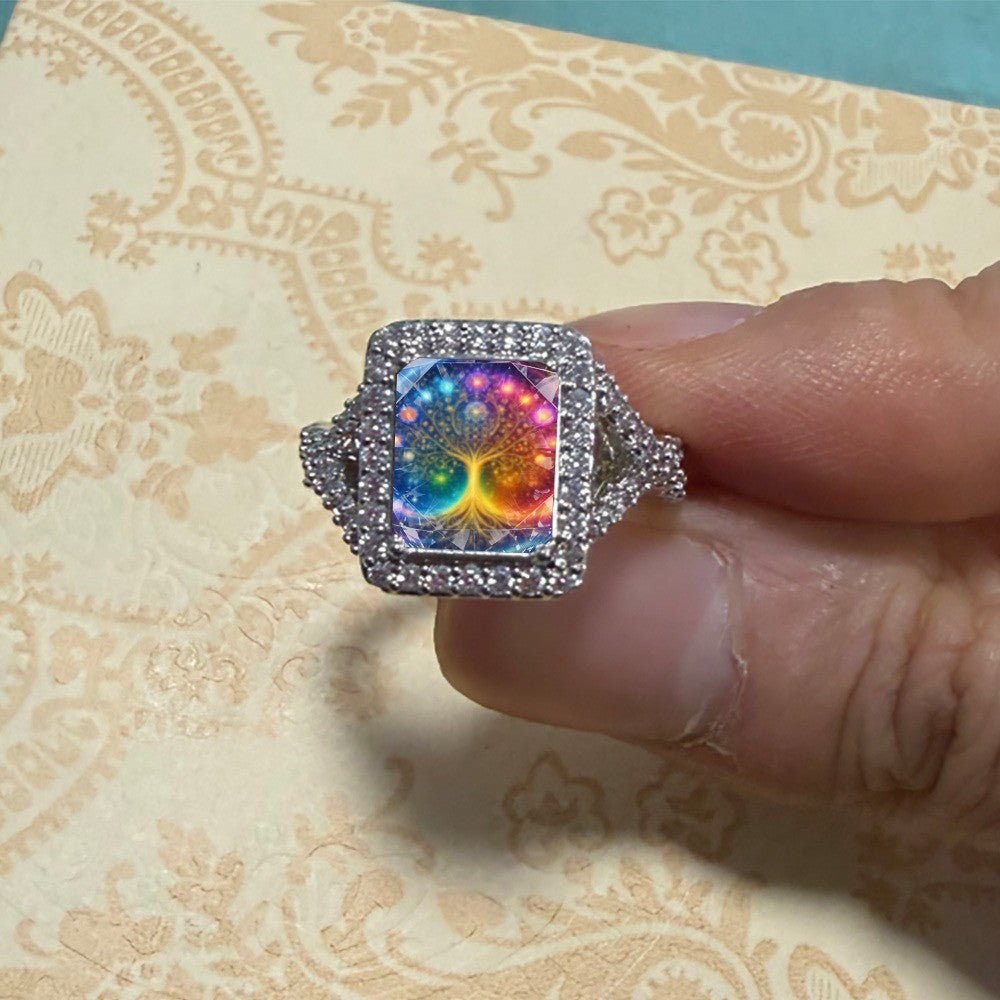 Rainbow Tree of Life Square Ring
