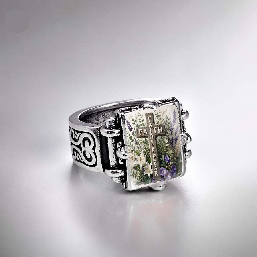 Faith Cross & Lavender Rectangle Ring