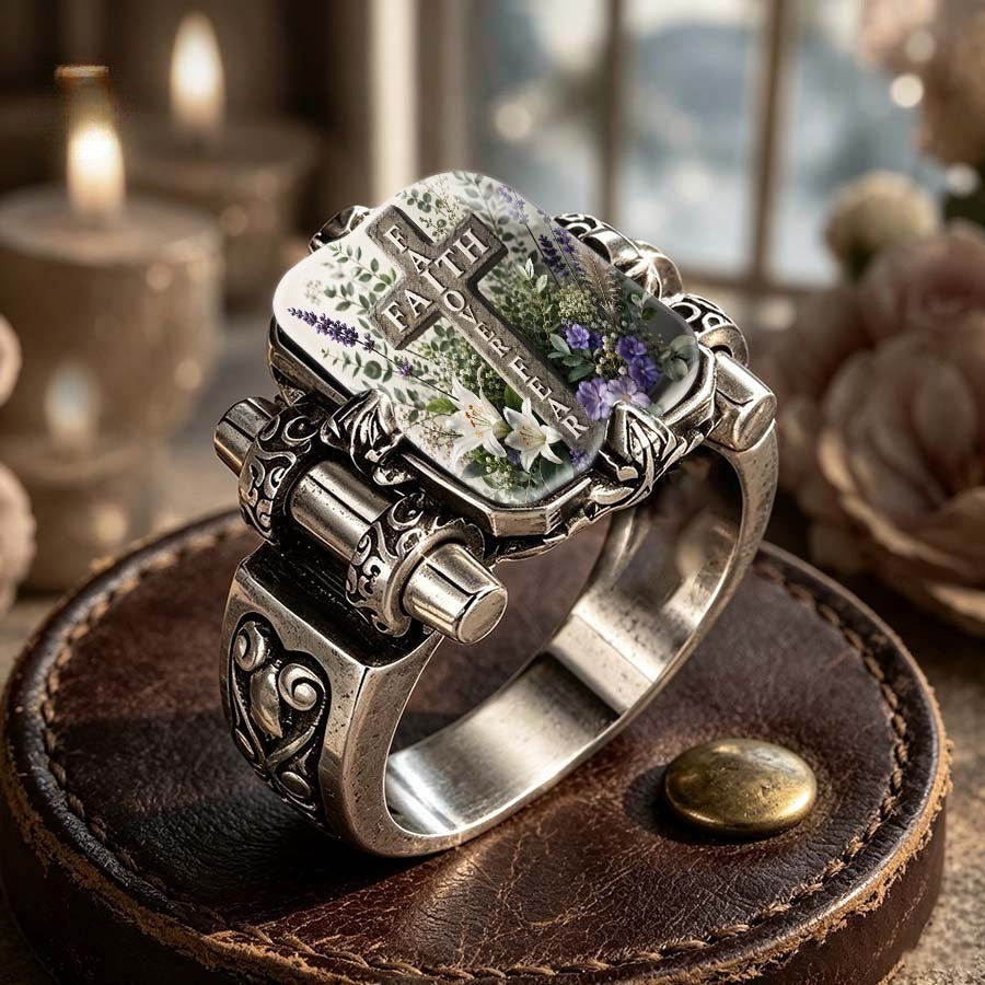 Faith Cross & Lavender Rectangle Ring