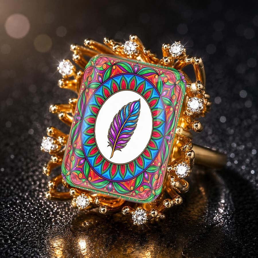 Colorful Feather Square Ring