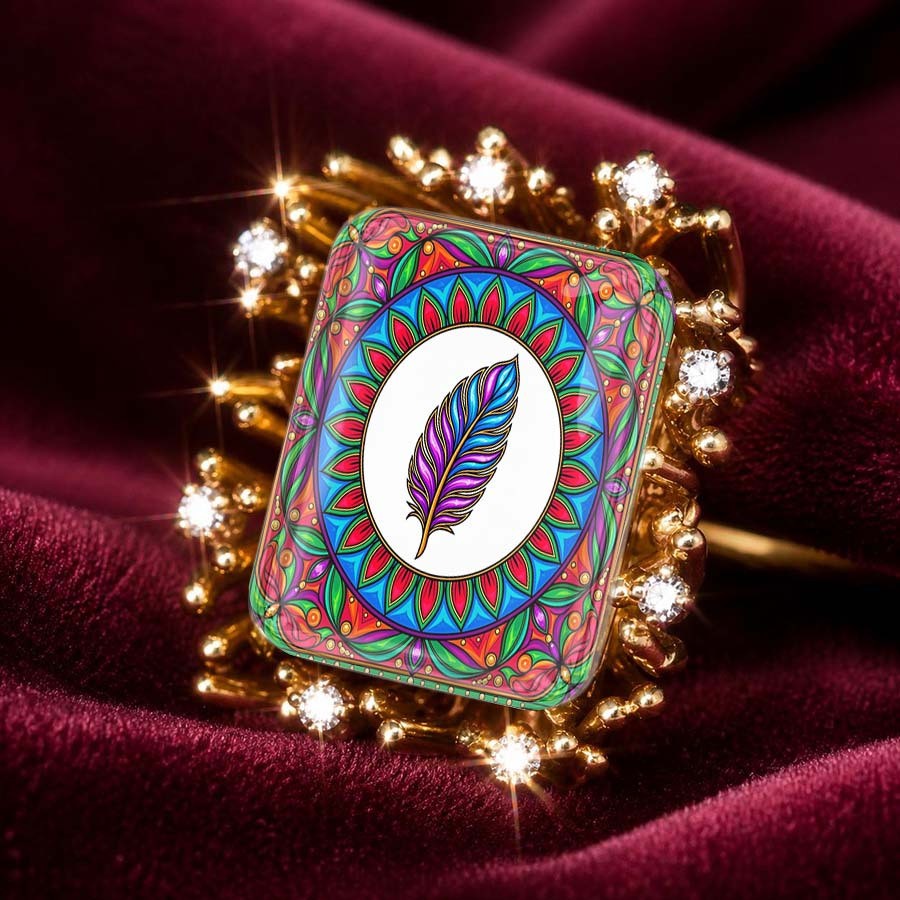 Colorful Feather Square Ring