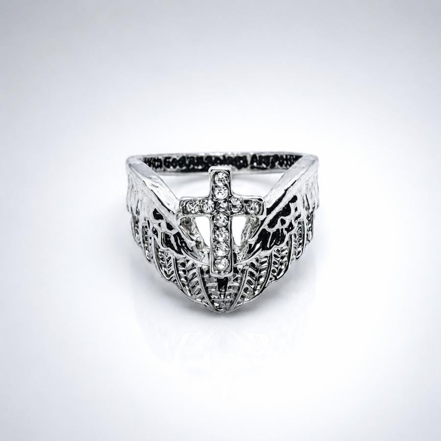 Winged Cross Scripture Ring