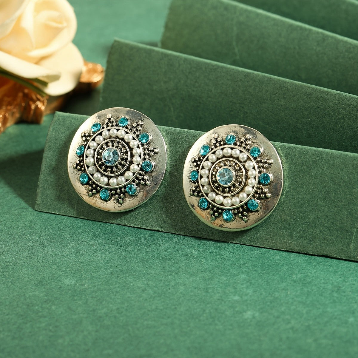 Blue Crystal Round Earrings