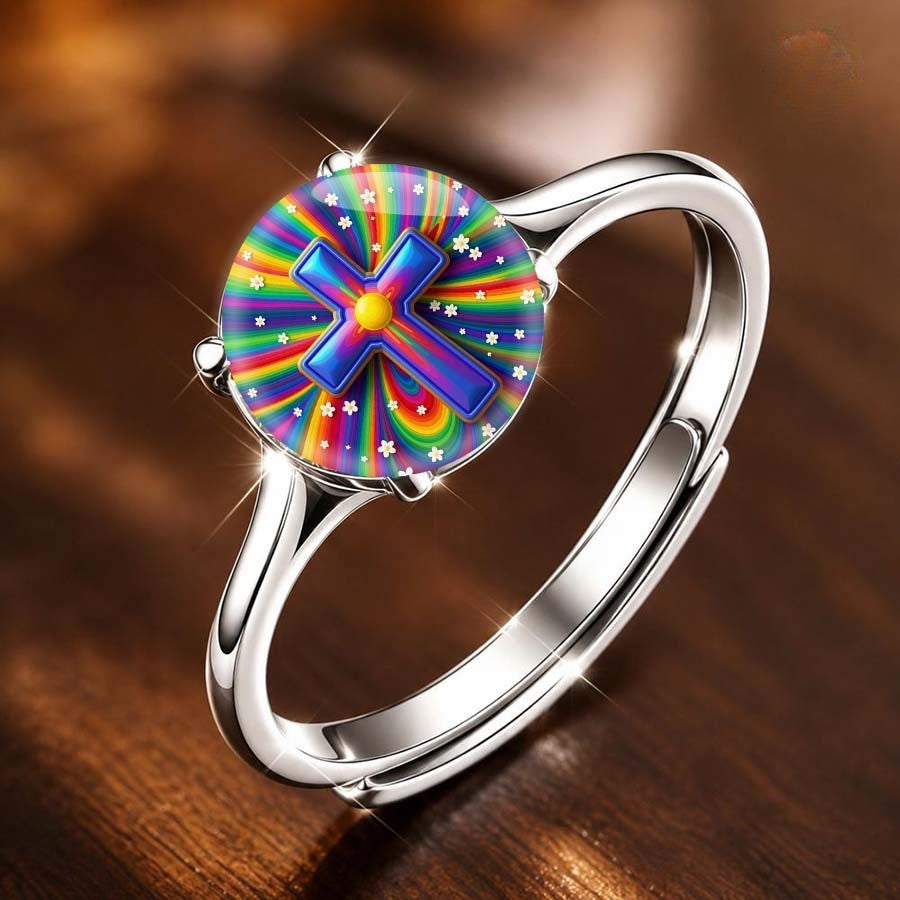 Rainbow Cross Dome Ring