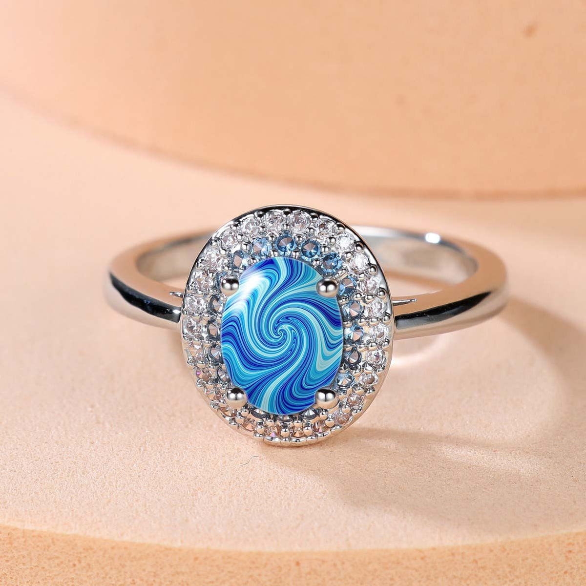 Blue Swirl Crystal Ring