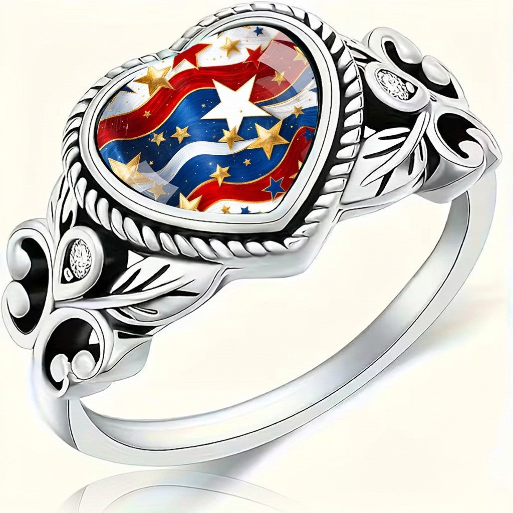 Patriotic Star Heart Ring