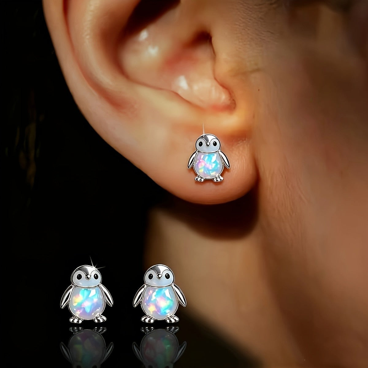 Opal Penguin Stud Earrings