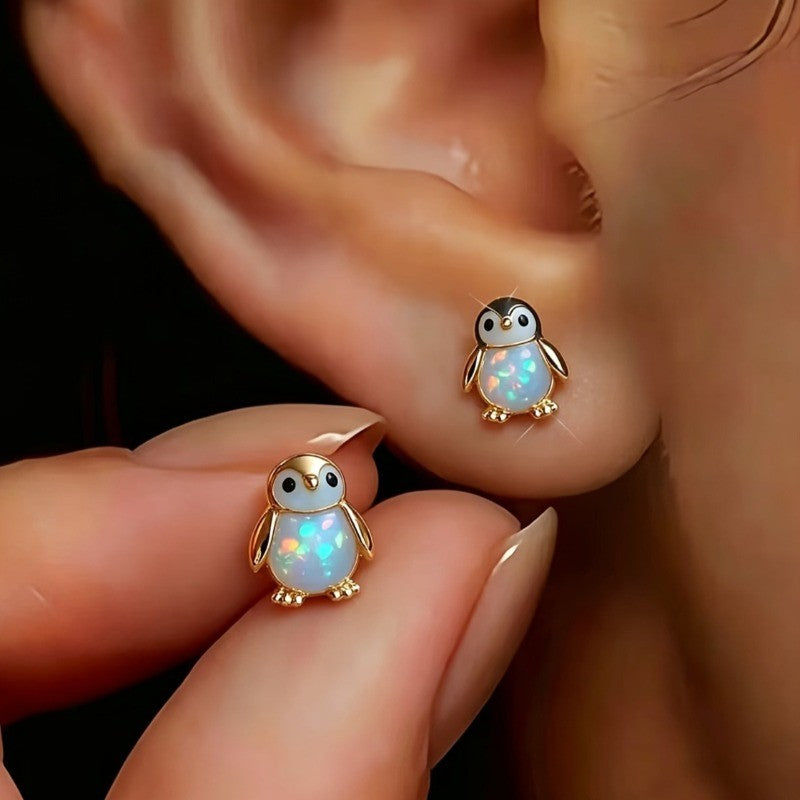 Opal Penguin Stud Earrings