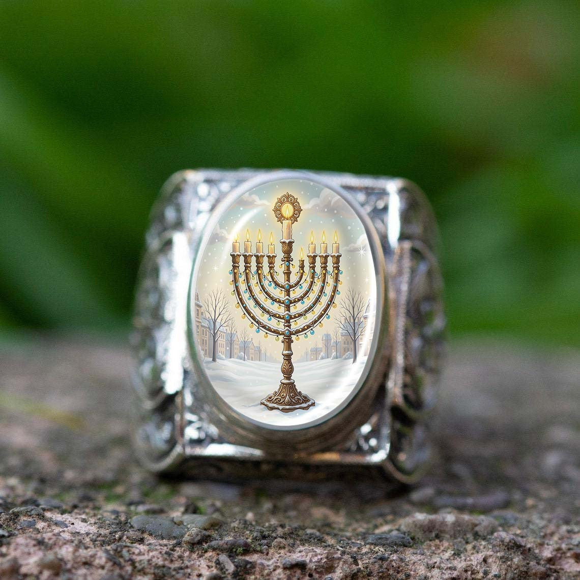 Vintage Menorah Oval Ring