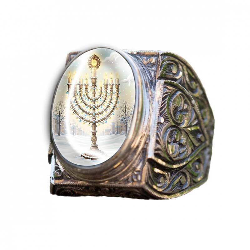 Vintage Menorah Oval Ring