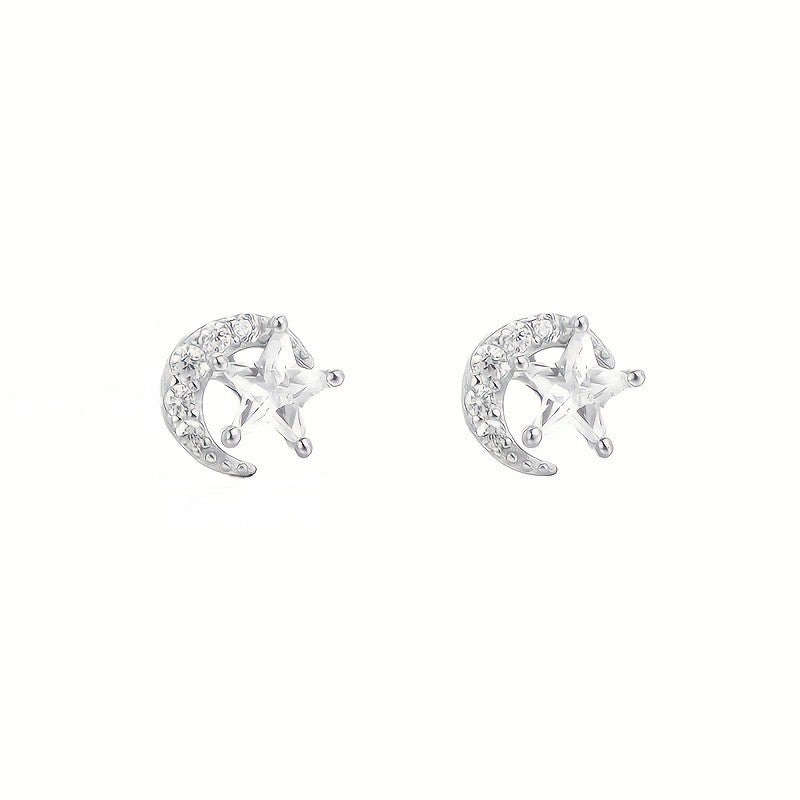 Star & Moon Crystal Stud Earrings