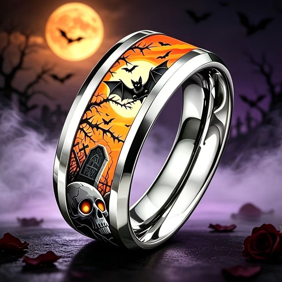 Gothic Skull & Bat Ring