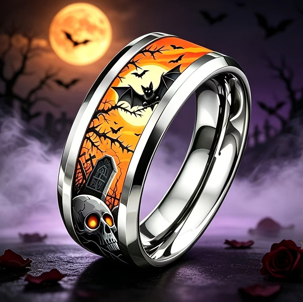 Gothic Skull & Bat Ring