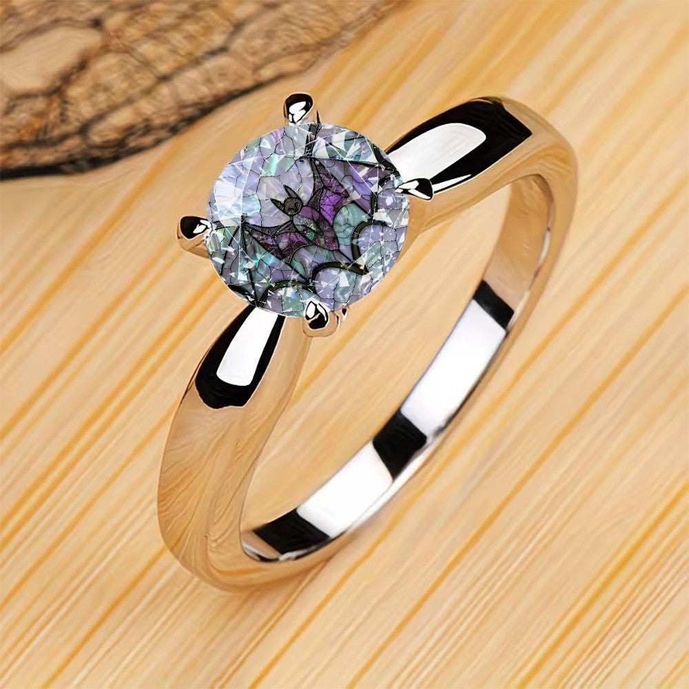 Purple Bat Glass Ring