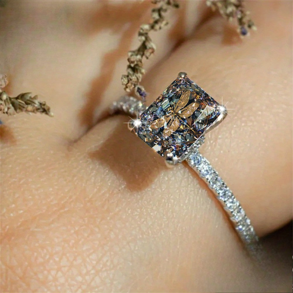 Dragonfly Emerald Cut Ring